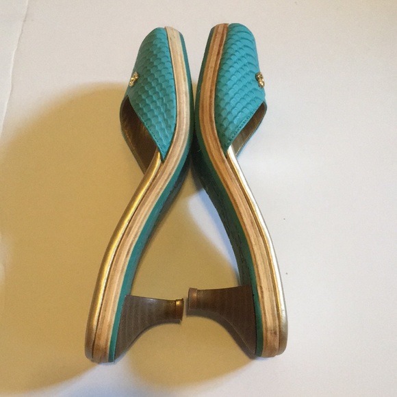 Carmen Steffens peep toe heels. Gold and green - Picture 3 of 8